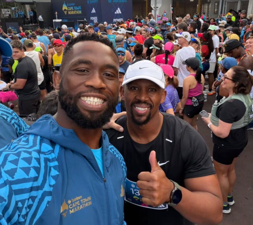 Springbok assistant coach Mzwandile Stick supported by Bok captain Siya Kolisi Springbok assistant coach Mzwandile Stick supported by Bok captain Siya Kolisi