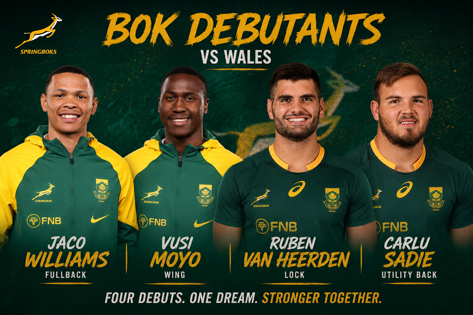 Springboks debutants vs Wales